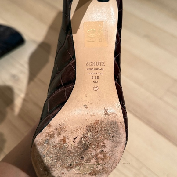 SCHUTZ Maryana Dark Brown Croc-Embossed Heeled Boots - Picture 13 of 13